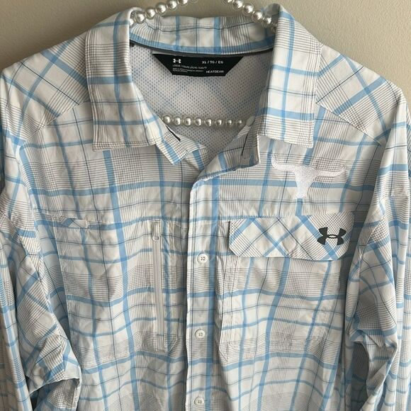 Under Armour Fish Hunter Long Sleeve Plaid Shirt. White Texas logo. Size XL - Picture 2 of 6